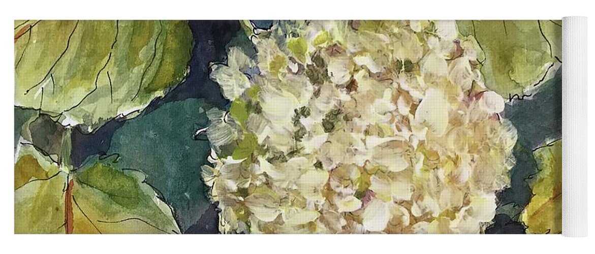 The Lovely Hydrangeas Live In My Backyard. Yoga Mat featuring the painting Hydrangia by Marilyn Jacobson