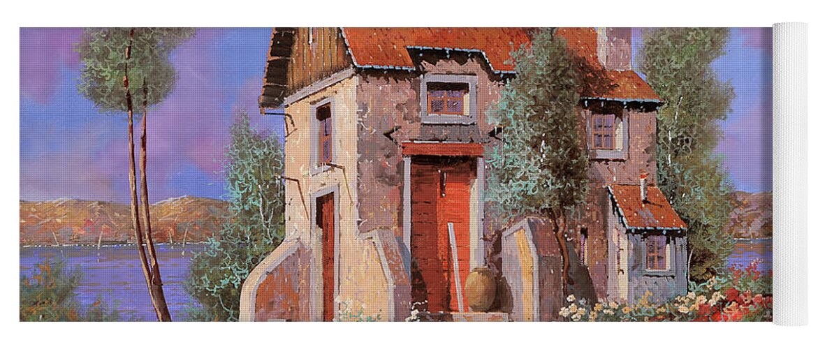 Lakescape Yoga Mat featuring the painting I Prati Rossi by Guido Borelli