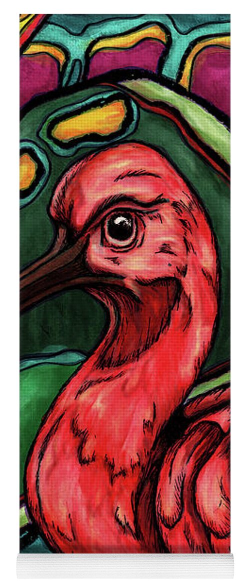 Ibis Yoga Mat featuring the painting Ibis bird in jungle painting, scarlet ibis by Nadia CHEVREL
