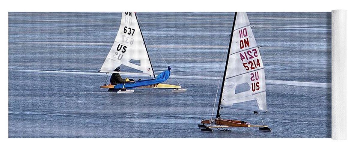 Madison Yoga Mat featuring the photograph Iceboats on Lake Monona, Madison, WI by Steven Ralser