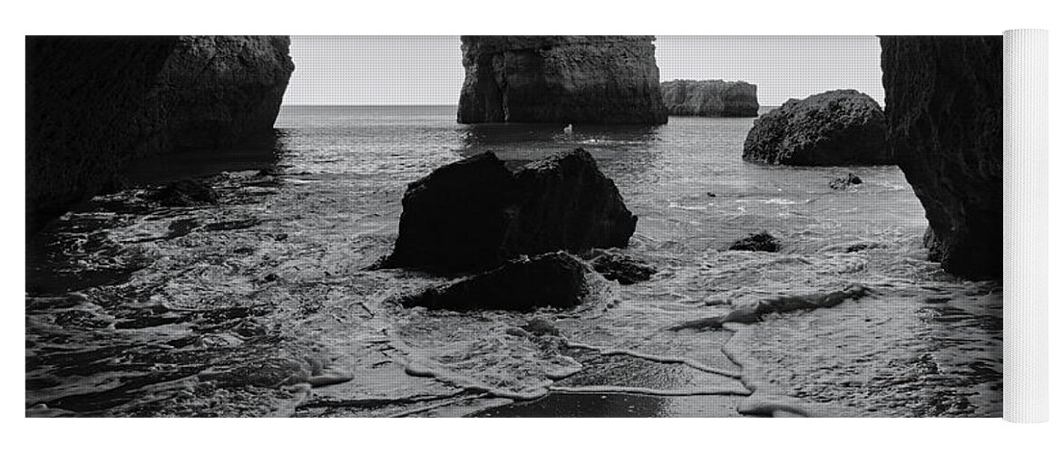 Portuguese Beach Yoga Mat featuring the photograph Idyllic Cave in Monochrome by Angelo DeVal