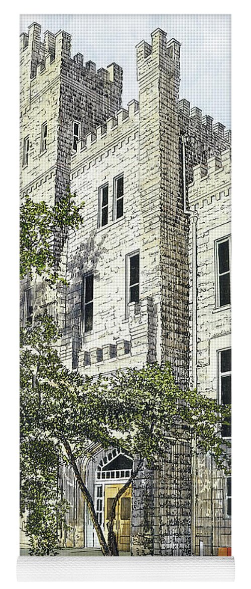 College Landmarks Yoga Mat featuring the painting Illinois State University Cook Hall by John Stoeckley