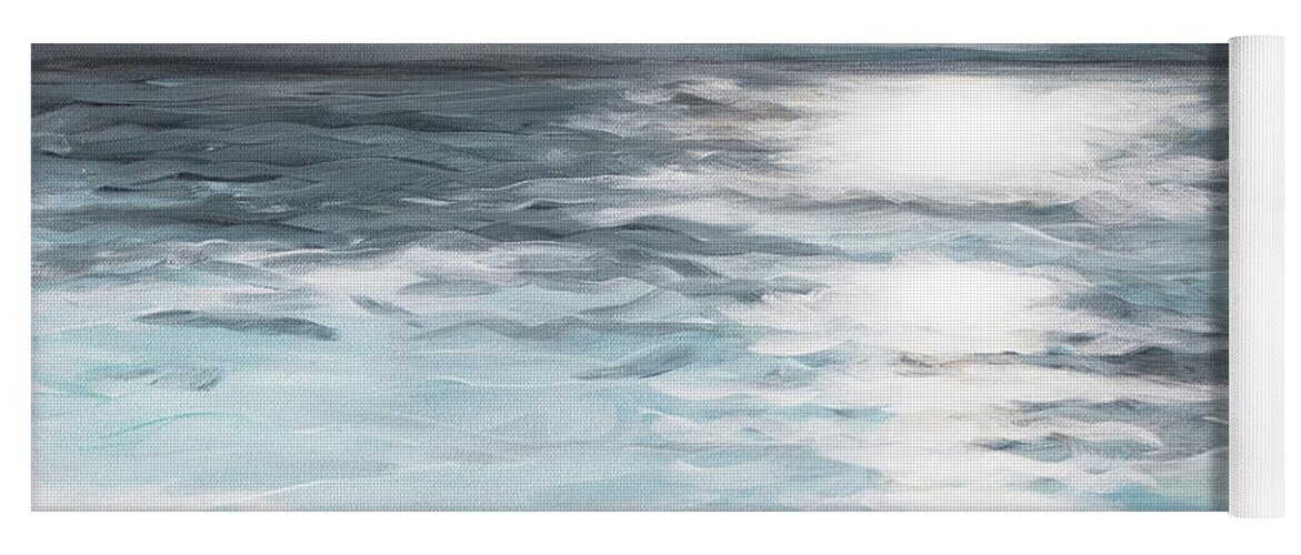 Impressionist Impressionistic Ocean Sunrise Soft Teal Indigo Blue White Reflection Yoga Mat featuring the painting Impression by Pamela Schwartz