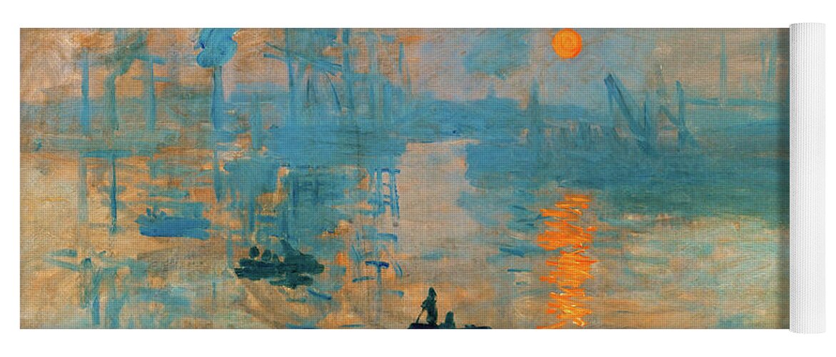 Claude Monet Yoga Mat featuring the digital art Impression, Sunrise - Impression, soleil levant - blue and orange digital recreation by Nicko Prints