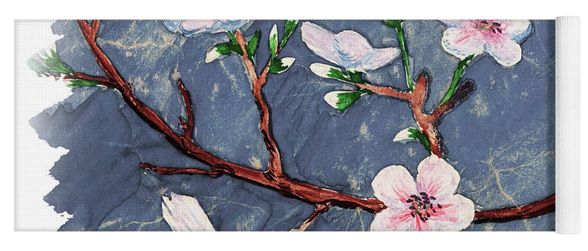 Cherry Blossoms Yoga Mat featuring the painting Impulse Of Nature Watercolor Cherry Blossoms Free Brush Strokes IV by Irina Sztukowski