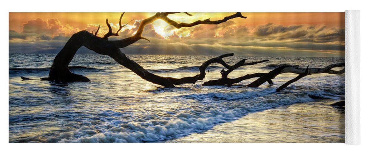 Clouds Yoga Mat featuring the photograph Incoming Waves at Driftwood Beach Jekyll Island by Debra and Dave Vanderlaan