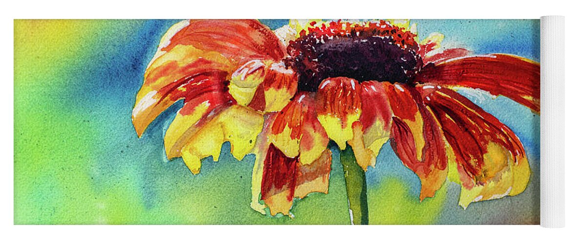 Flower Yoga Mat featuring the painting Blanket Flower by Cheryl Prather