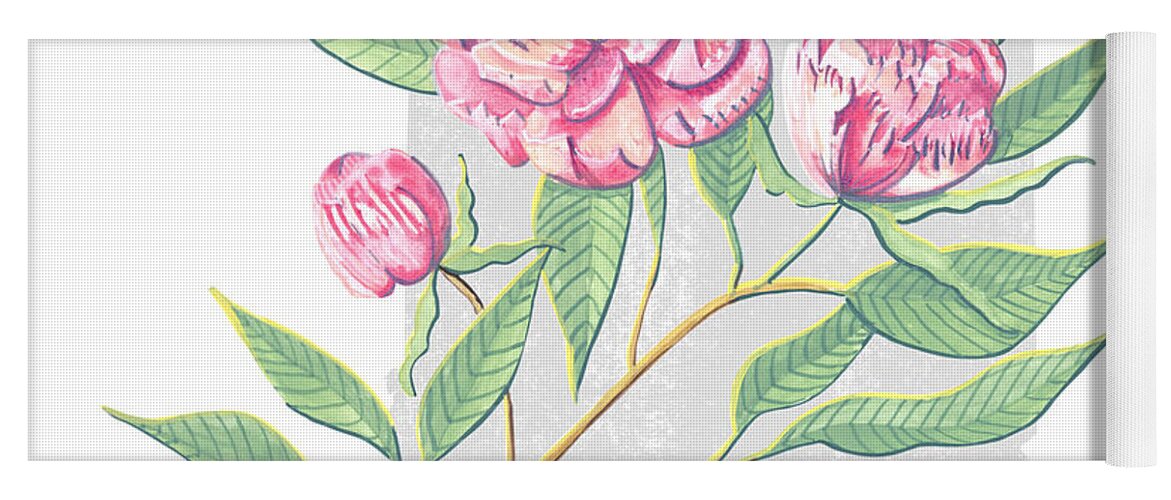 Indiana Yoga Mat featuring the painting Indiana State Flower Peony Art by Jen Montgomery by Jen Montgomery