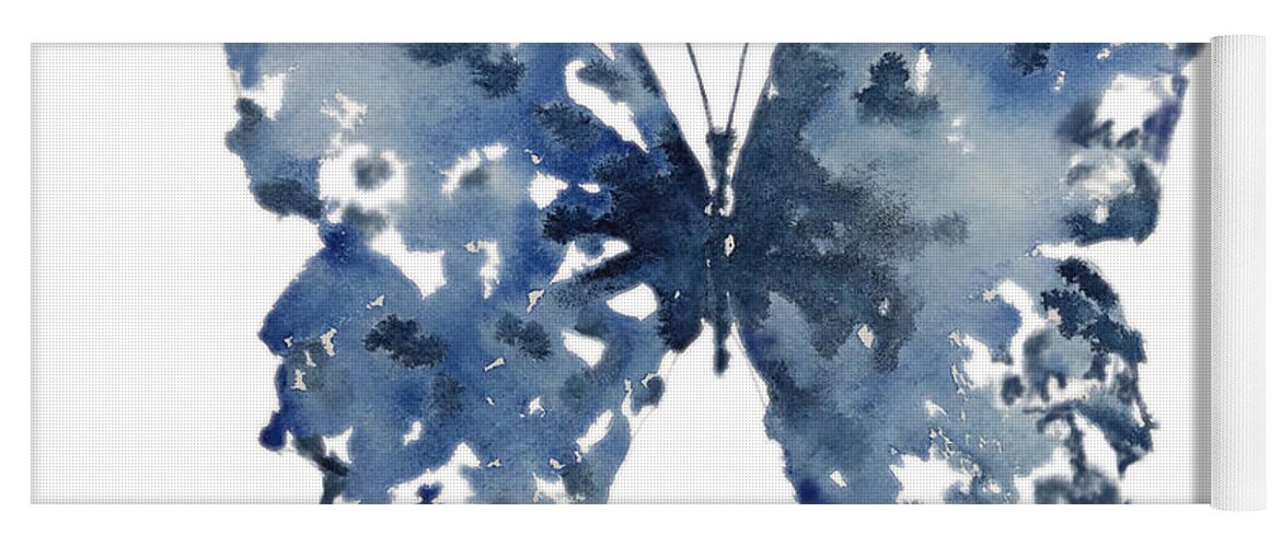 Butterfly Yoga Mat featuring the painting Indigo Butterfly by Liana Yarckin