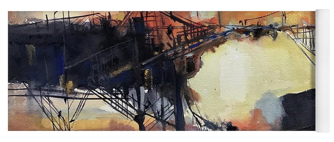 Watercolor Yoga Mat featuring the painting Industrial Sunset by Judith Levins