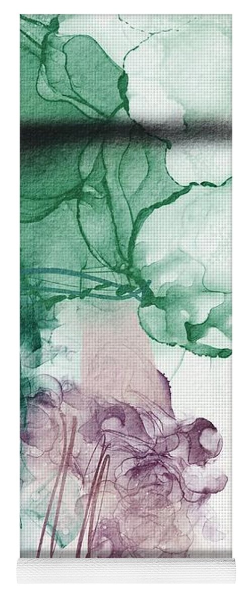 Inky Yoga Mat featuring the painting Inky new purple and green abstract by Itsonlythemoon