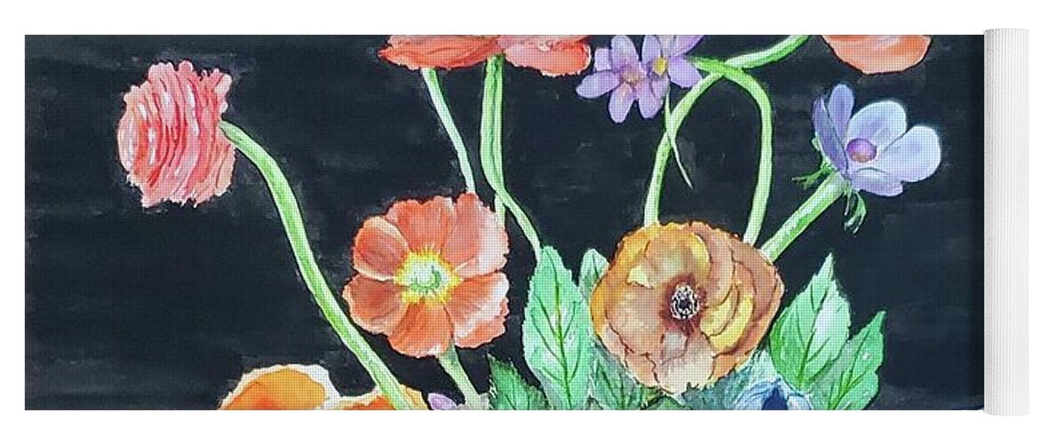 Poppies Yoga Mat featuring the painting Inspired by Tulipina by Claudette Carlton