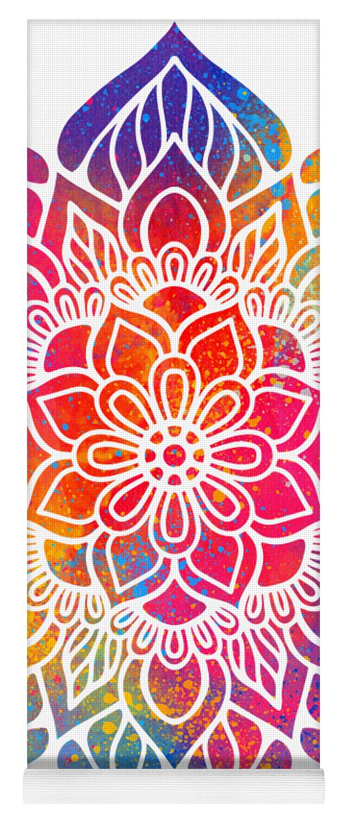 Colorful Yoga Mat featuring the digital art Intaran - Colorful Vibrant Rainbow Mandala Pattern by Sambel Pedes