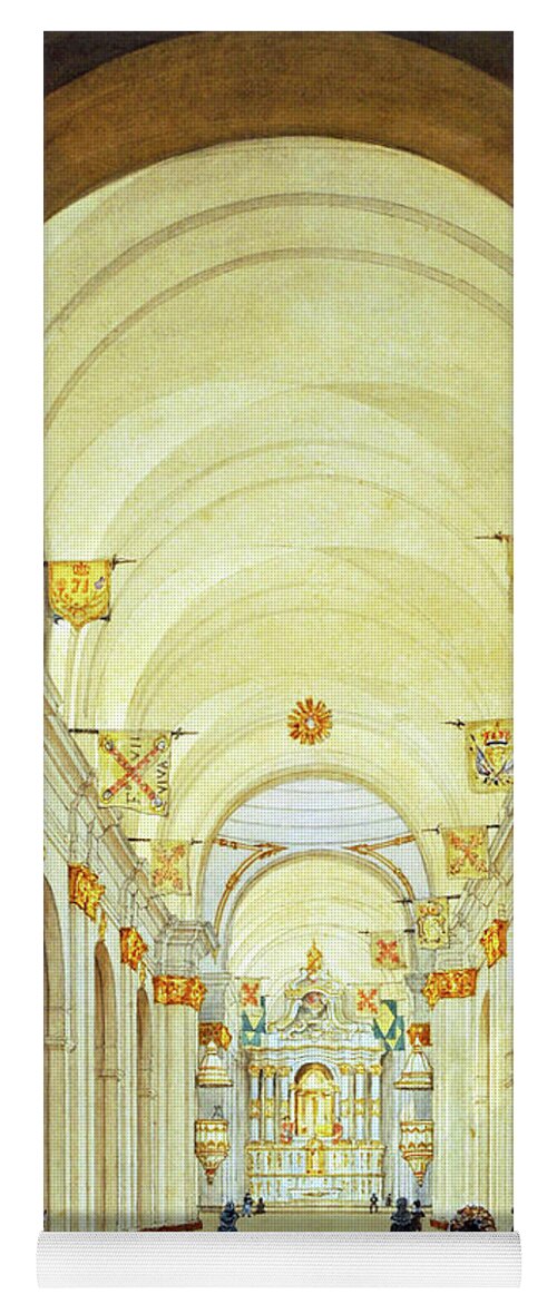 Cathedrale Yoga Mat featuring the painting Interior of the Cathedral of Buenos Aires - 1830 by Charles Pellegrini