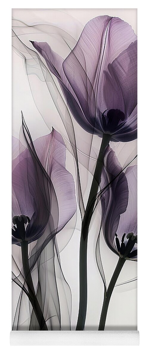 Purple Tulips Yoga Mat featuring the painting Intrigue in Purple by Lourry Legarde
