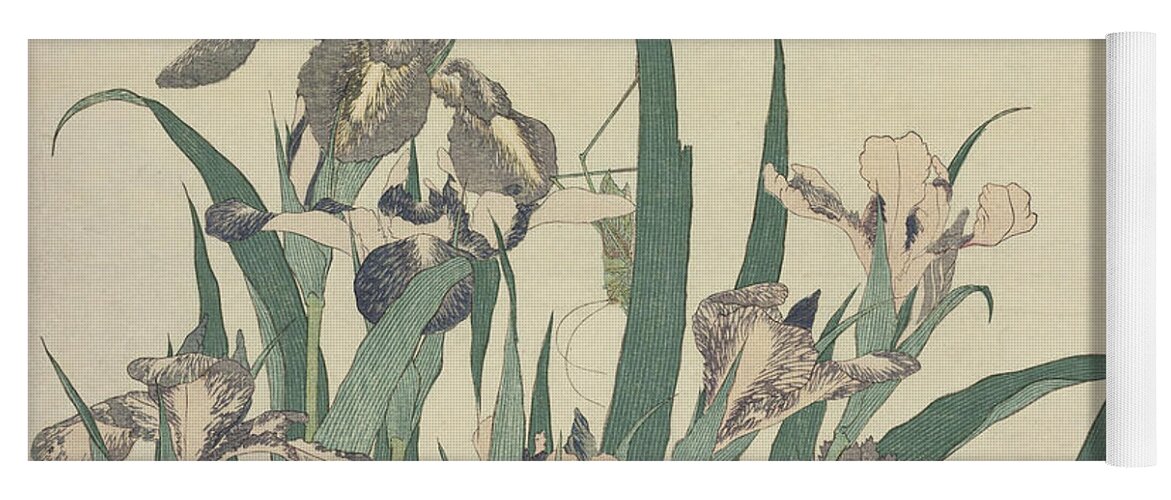 19th Century Art Yoga Mat featuring the relief Iris and Grasshopper, from an untitled series of large flowers by Katsushika Hokusai