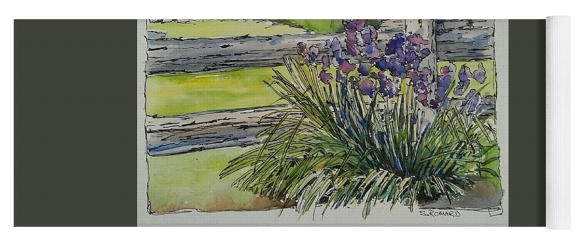 Rustic Garden Yoga Mat featuring the painting Irises by Sheila Romard