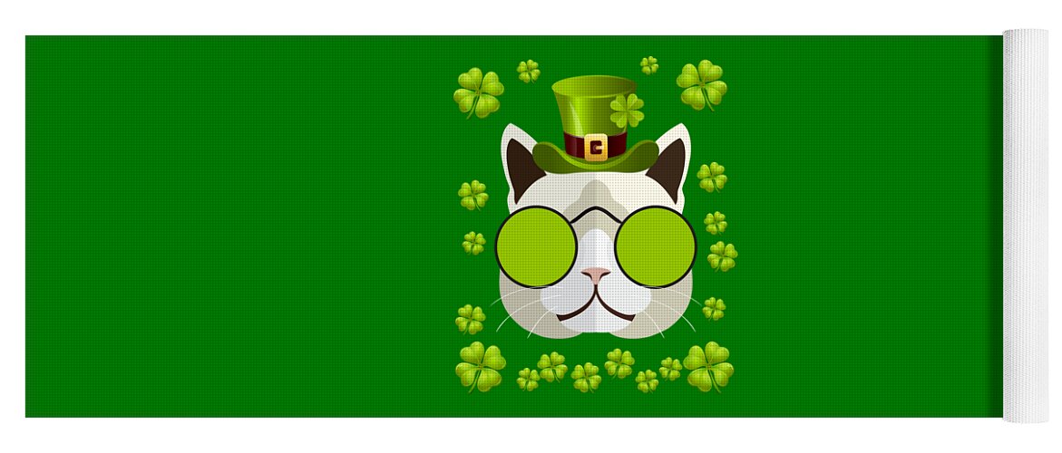Funny Yoga Mat featuring the digital art Irish Leprechaun Cat by Flippin Sweet Gear