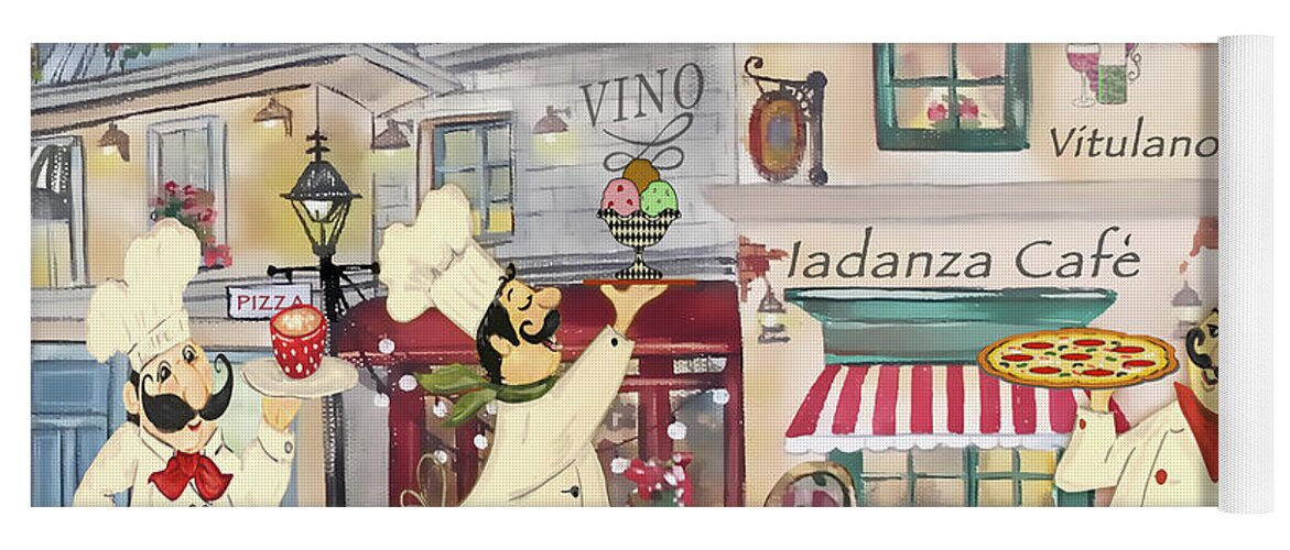 Vitulano Yoga Mat featuring the painting Italian Chefs Boun Appetito B by Jean Plout