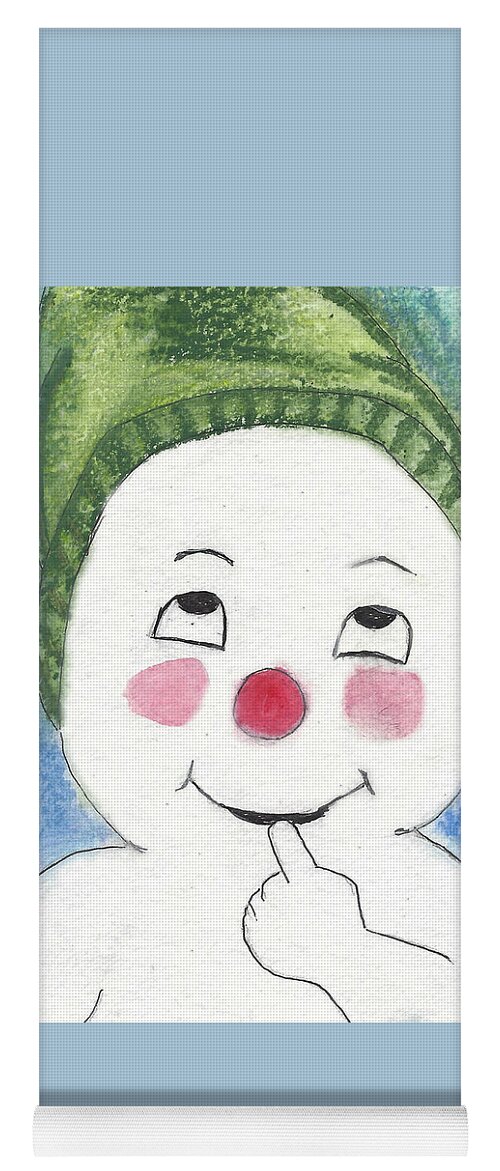Snowman Yoga Mat featuring the painting Jacques Frost Snowman with Rosy cheeks and a Green Toboggan by Ali Baucom