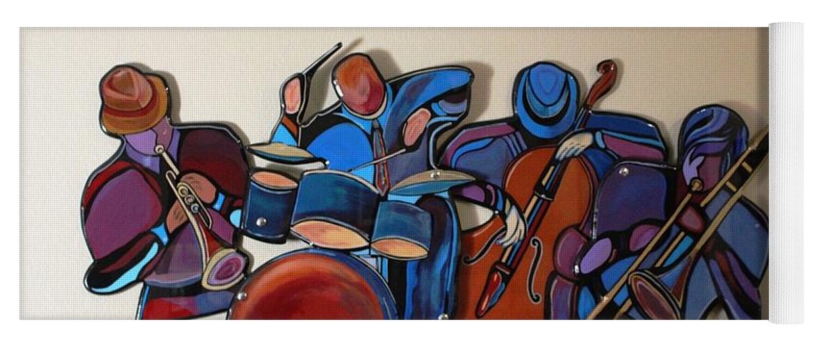 Music Yoga Mat featuring the mixed media Jazz Ensemble IV by Bill Manson