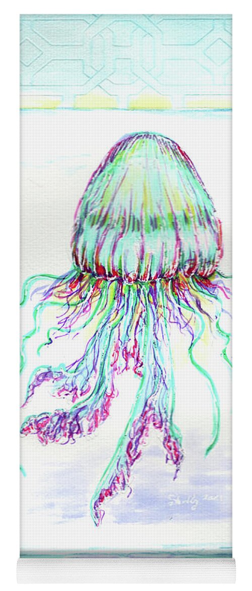 Jellyfish Yoga Mat featuring the painting Jellyfish Key West Teal by Shelly Tschupp