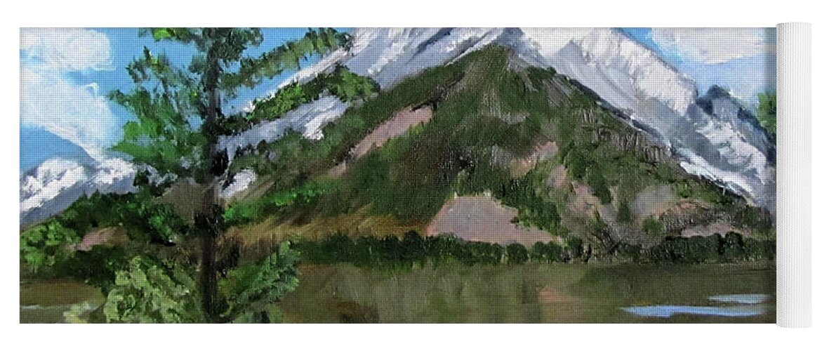 Tetons Yoga Mat featuring the painting Jenny Lake in the Tetons by Linda Feinberg