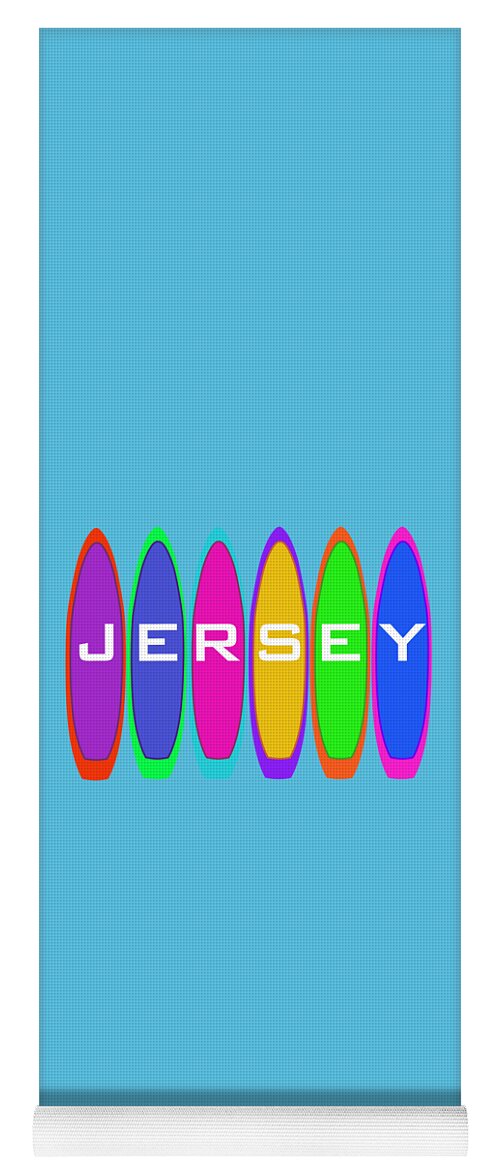 Jersey Yoga Mat featuring the digital art Jersey Text on Surfboards by Barefoot Bodeez Art
