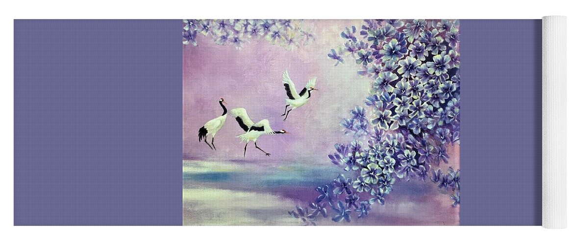 Cranes Yoga Mat featuring the painting Joyful Dance by Vina Yang