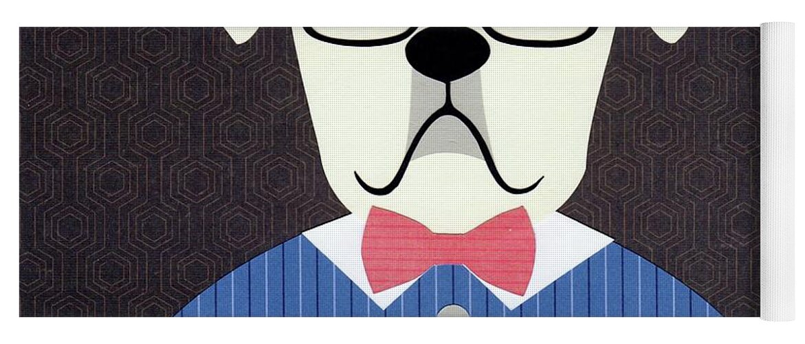 Paper Art Yoga Mat featuring the mixed media Just Paper Boxer Dog with Bow Tie by Donna Mibus