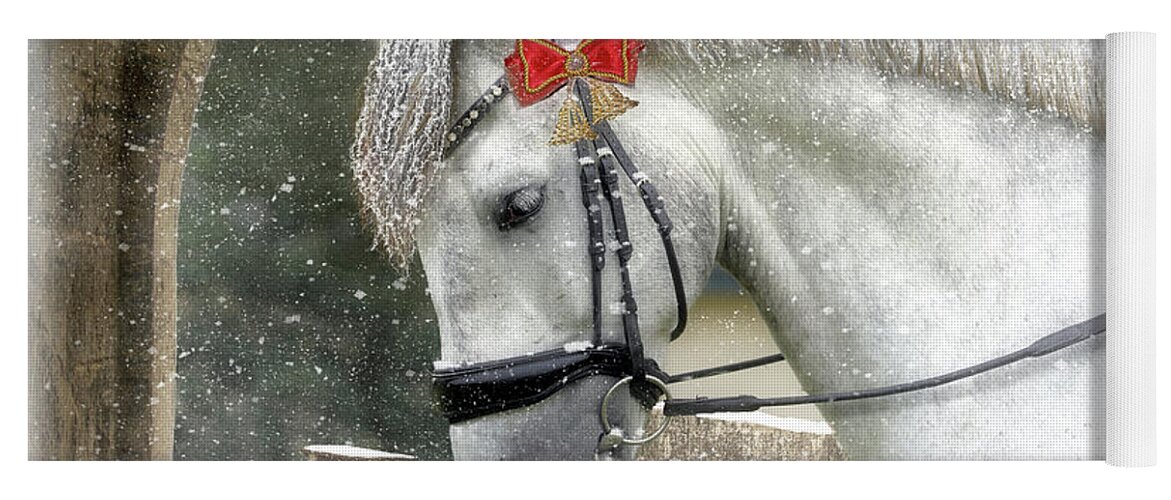 White Horse Yoga Mat featuring the mixed media Kaiser Christmas by Fran J Scott