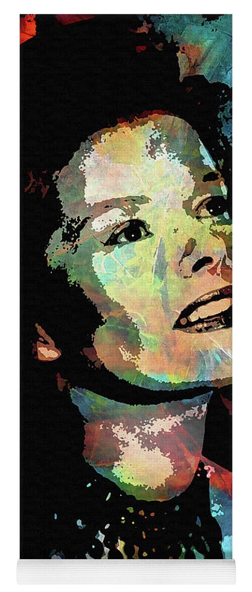 Katharine Hepburn Yoga Mat featuring the digital art Katharine Hepburn - 2 psychedelic portrait by Movie World Posters