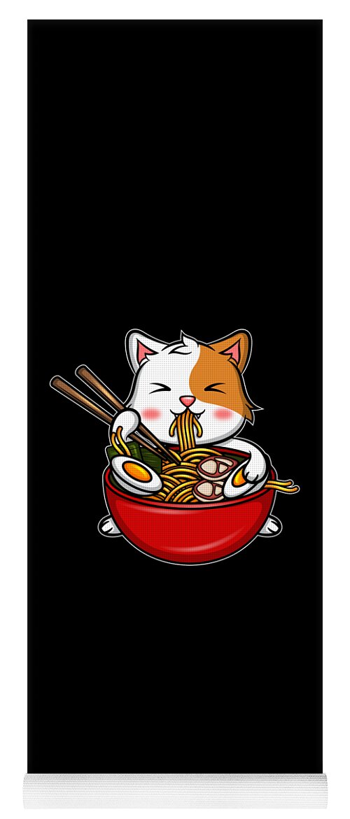 Kawaii Yoga Mat featuring the digital art Kawaii Ramen Cat Love Kitten Eating Noodles For Manga Fans by Tom Publishing