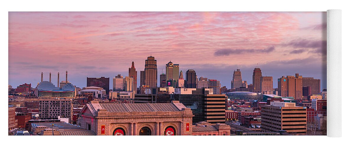 Kansas City Yoga Mat featuring the photograph KC Chiefs Pink Sunrise by Ryan Heffron