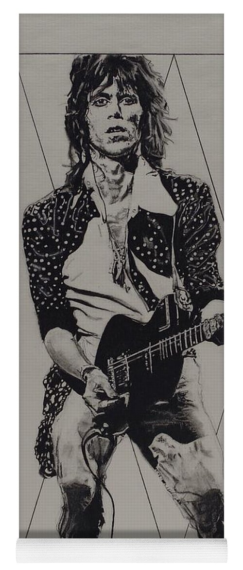 Charcoal Pencil Drawing Yoga Mat featuring the drawing Keith Richards - Happy by Sean Connolly