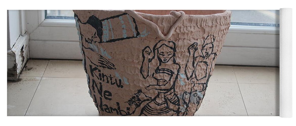 Jesus Yoga Mat featuring the ceramic art Kintu and Nambi Legend on Kikapu Basket View One by Gloria Ssali