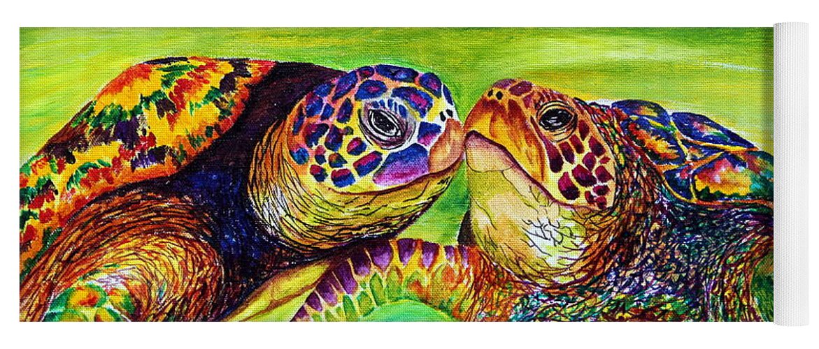 Sea Turtles Yoga Mat featuring the painting Kissing Turtles by Maria Barry