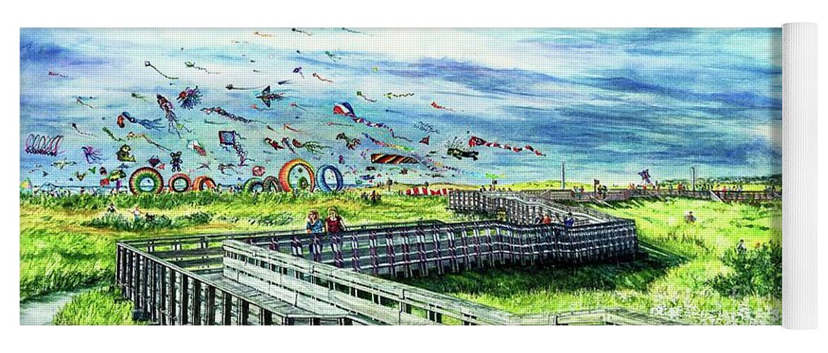 Cynthia Pride Watercolor Painting Yoga Mat featuring the painting Kites Galore by Cynthia Pride