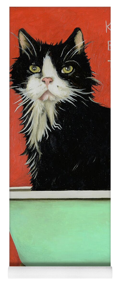 Cat Yoga Mat featuring the painting Kitty Bath Time by Leah Saulnier The Painting Maniac