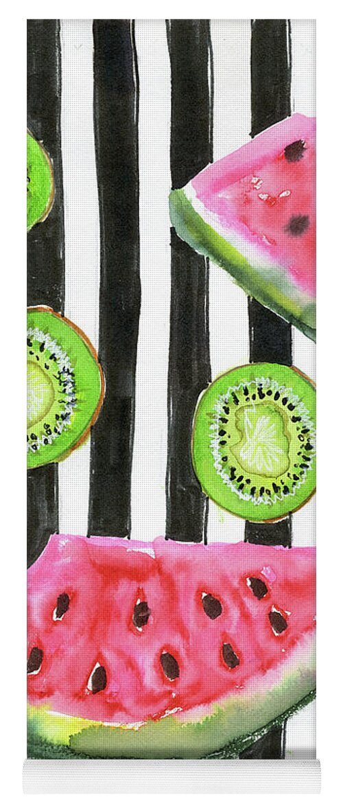 Watermelon Yoga Mat featuring the painting Kiwis and Watermeon by Blenda Studio