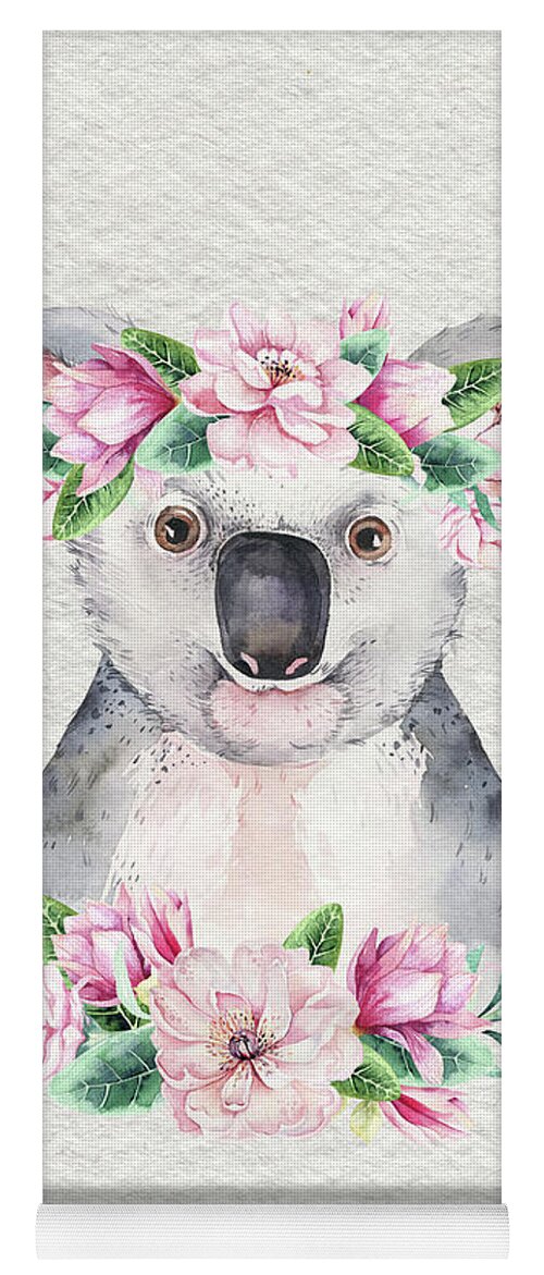 Koala Yoga Mat featuring the painting Koala With Flowers by Nursery Art