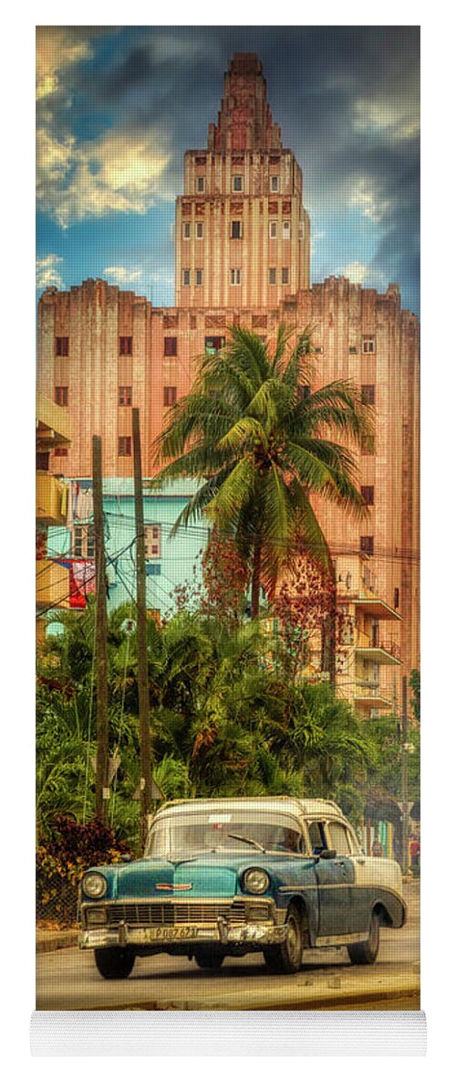 Pink And Blue Yoga Mat featuring the photograph La Colonial Tower, Havana, Cuba by Micah Offman