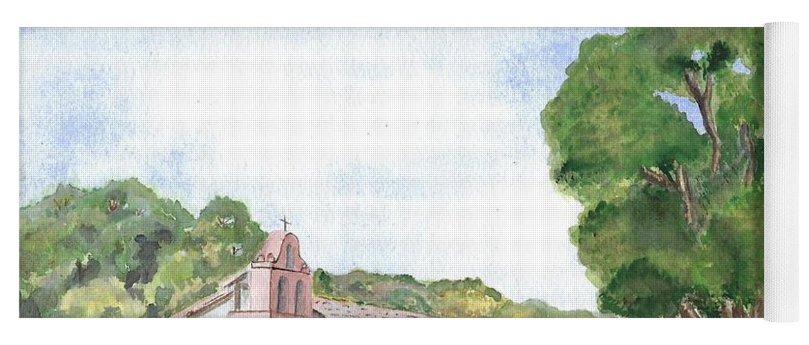 California Yoga Mat featuring the painting La Purisima Mission - Watercolor by Claudette Carlton