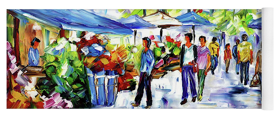 Market Street Yoga Mat featuring the painting La Rambla by Mirek Kuzniar