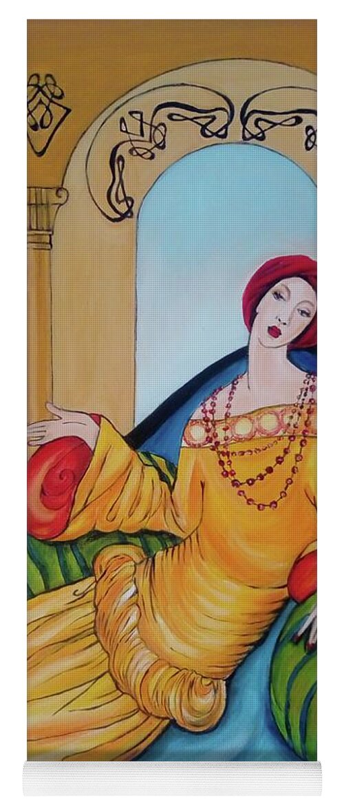 Lady Yoga Mat featuring the painting Lady in Pillows by Leonida Arte