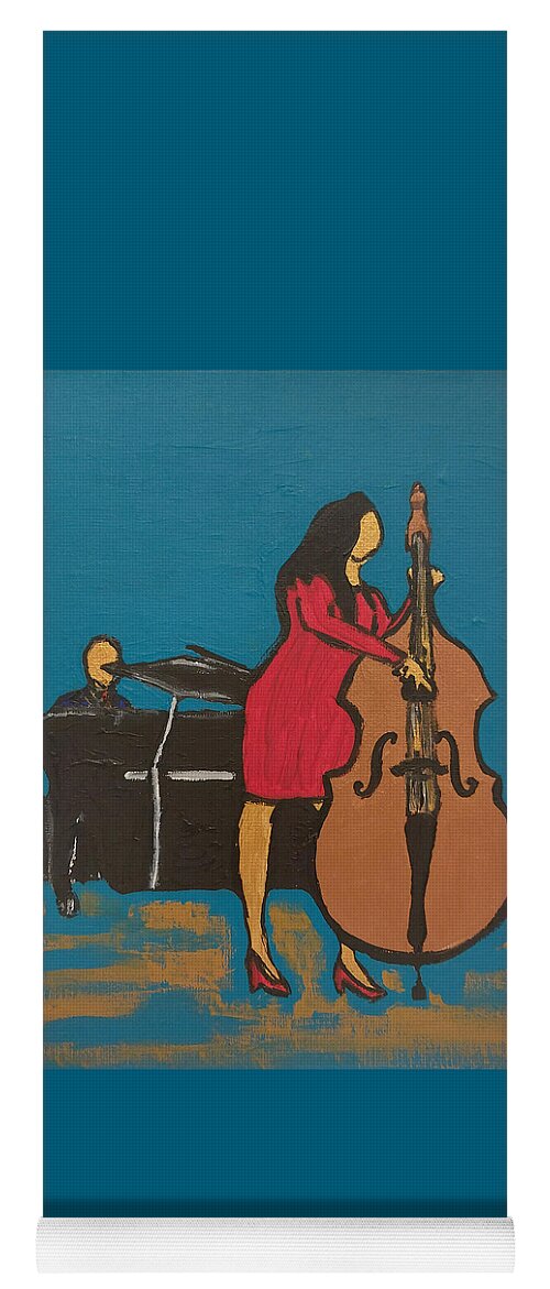 Music Yoga Mat featuring the painting Lady On The Bass by Rachel Natalie Rawlins