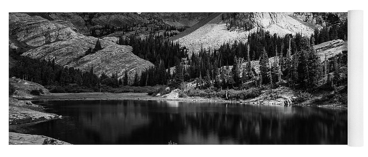 Utah Yoga Mat featuring the photograph Lake Blanche and the Sundial Black and White - Big Cottonwood Canyon, Utah by Brett Pelletier