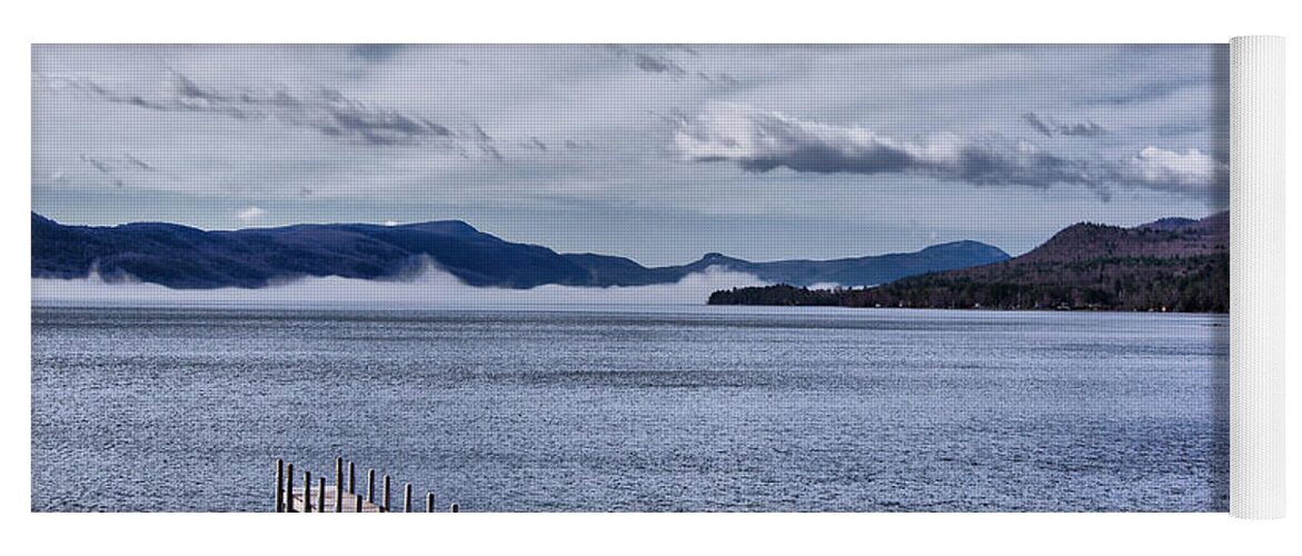 Lake Yoga Mat featuring the photograph Lake View Clouds and Dock by Russel Considine