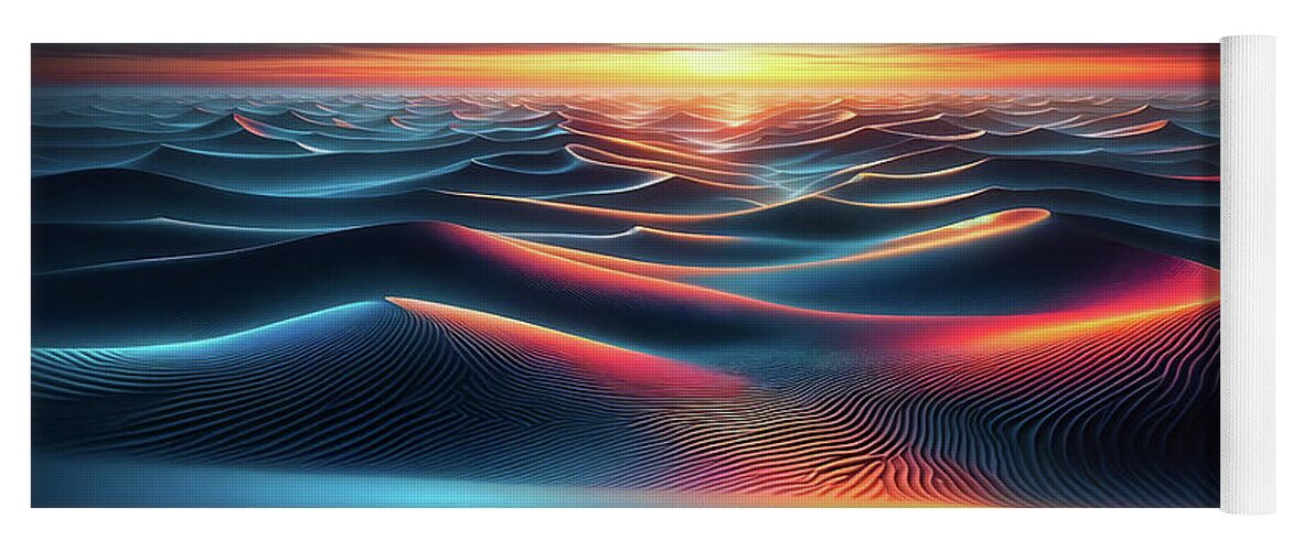 Sunset Yoga Mat featuring the digital art Landscape of undulating sand dunes under a twilight sky by Odon Czintos