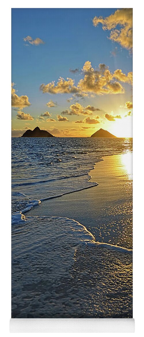 Lanikai Beach Yoga Mat featuring the photograph Lanikai Beach Sunrise Foamy Waves by Aloha Art